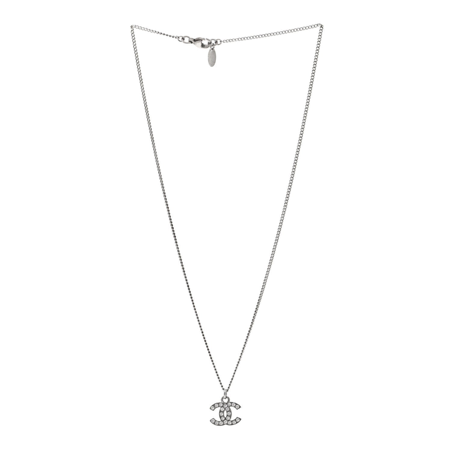 Chanel Crystal Timeless CC Necklace Silver 3 of 5