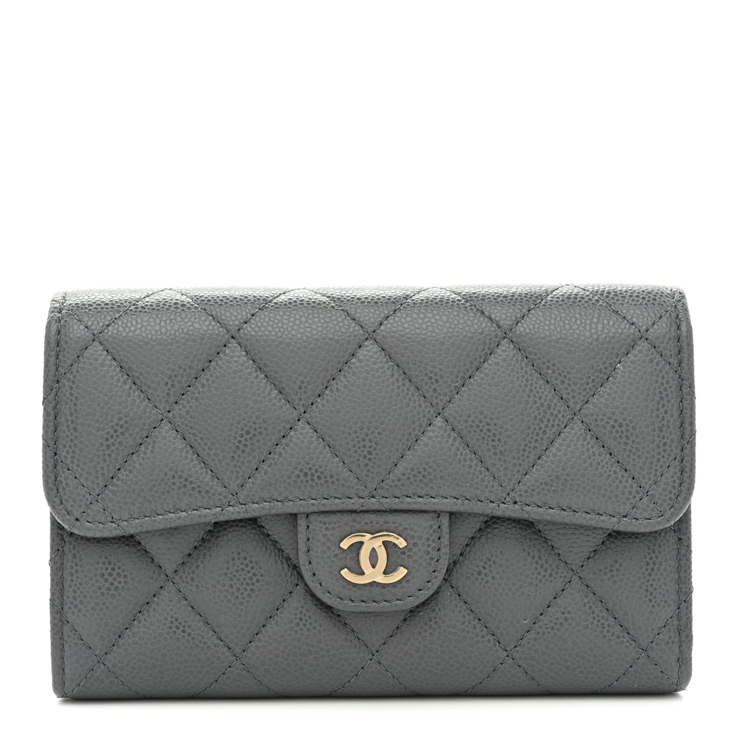 Caviar Quilted Medium Flap Wallet Grey