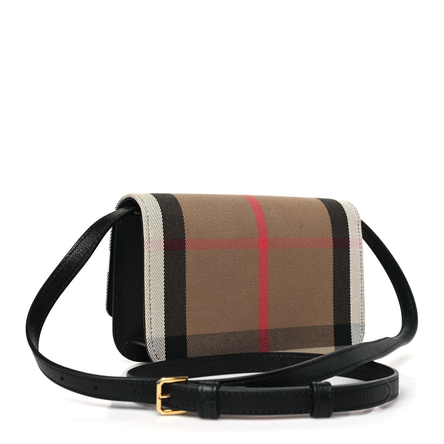 Grained Calfskin House Check Small Madison Shoulder Bag Black