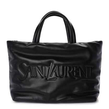 Saint Laurent Lambskin Wide Puffer Tote  Black 1 of 8