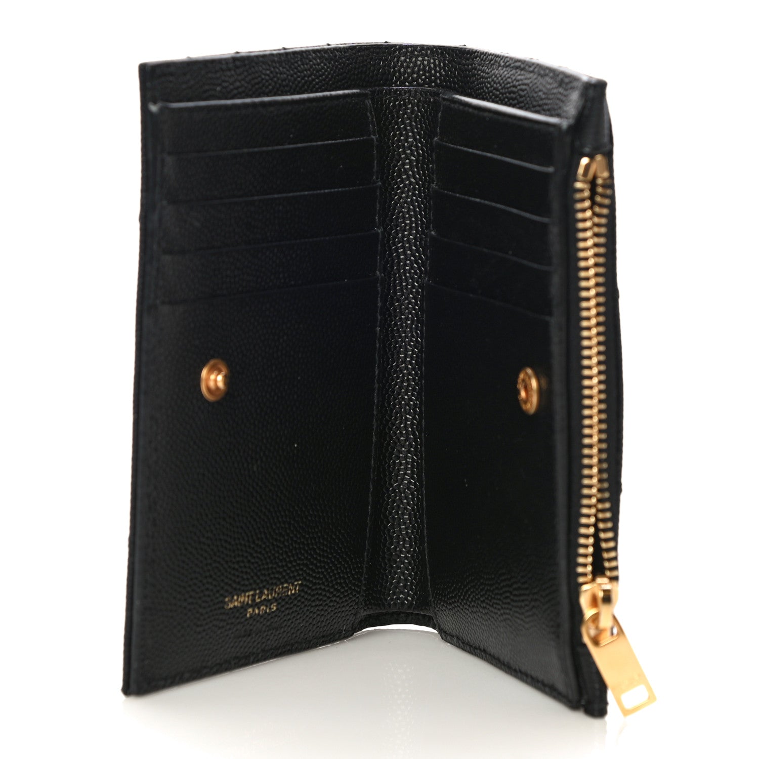 Saint Laurent Grain De Poudre Matelasse Chevron Monogram Zipped Two-Part Wallet Black 5 of 9