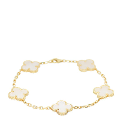 Van Cleef & Arpels 18K Yellow Gold Mother of Pearl 5 Motifs Vintage Alhambra Bracelet 1 of 3