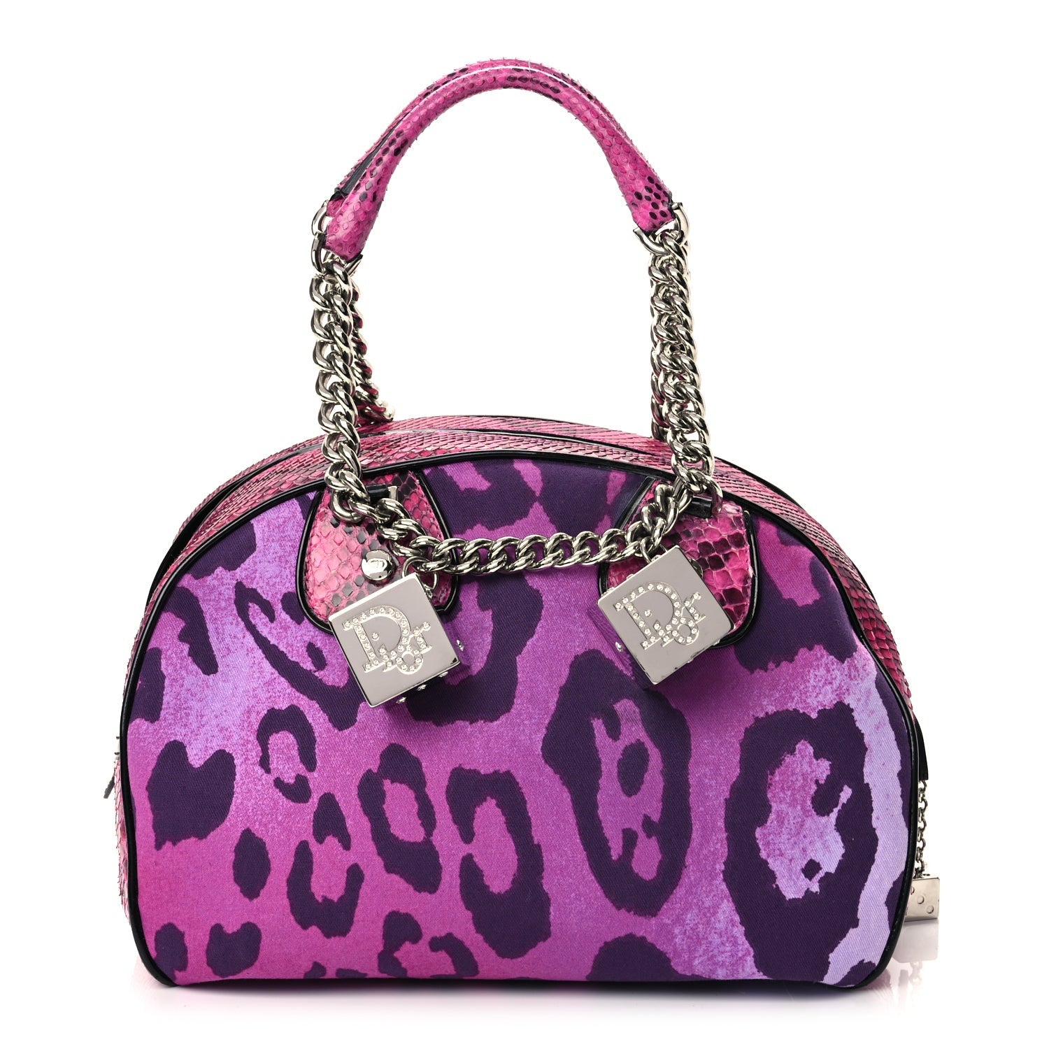 Christian Dior Snakeskin Leopard Gambler Dice Bowler Pink 1 of 9