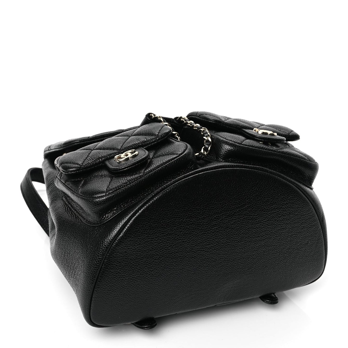 Shiny Caviar Quilted Small Duma Pockets Drawstring Backpack Black