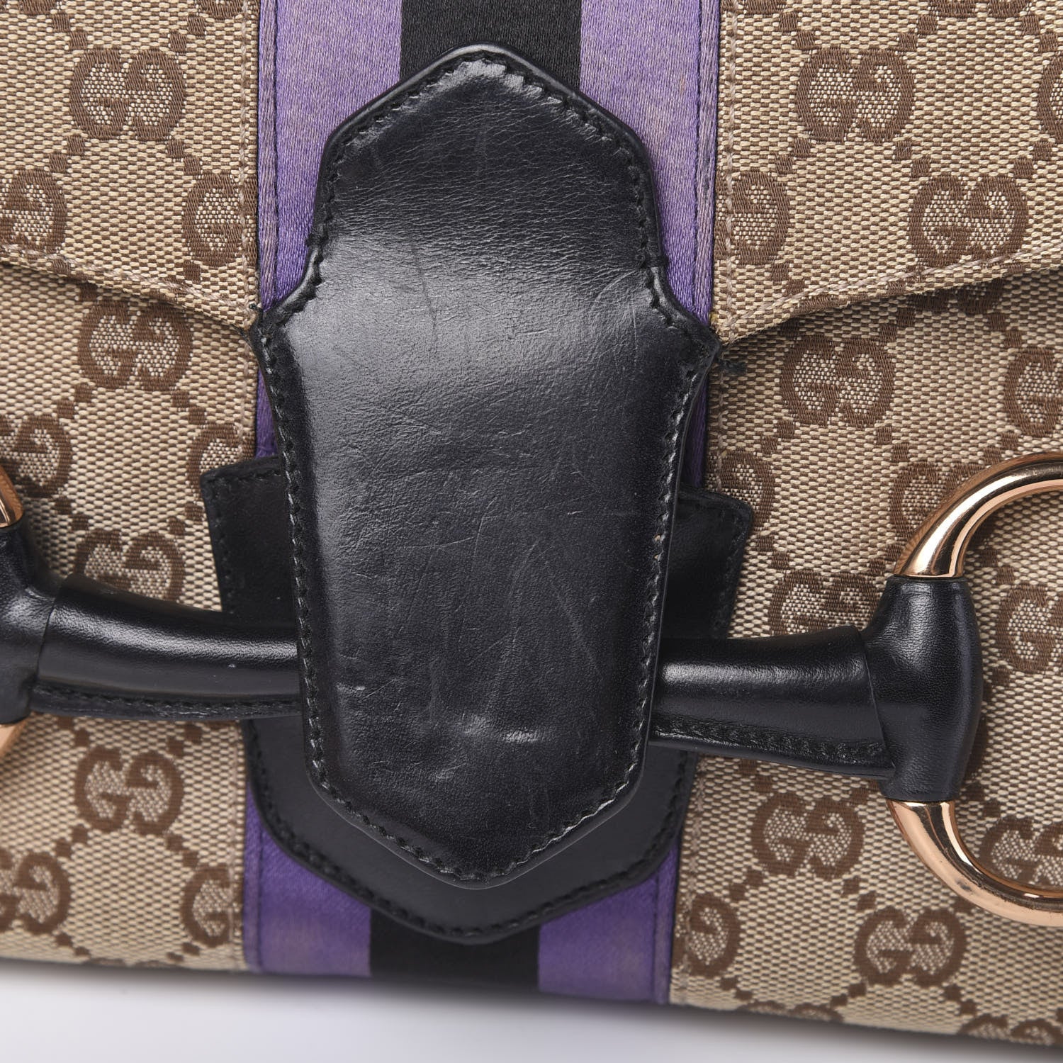 Gucci Monogram Horsebit Web Flap Bag Brown Purple 13 of 15
