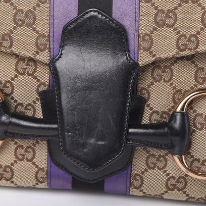Gucci Monogram Horsebit Web Flap Bag Brown Purple 13 of 15