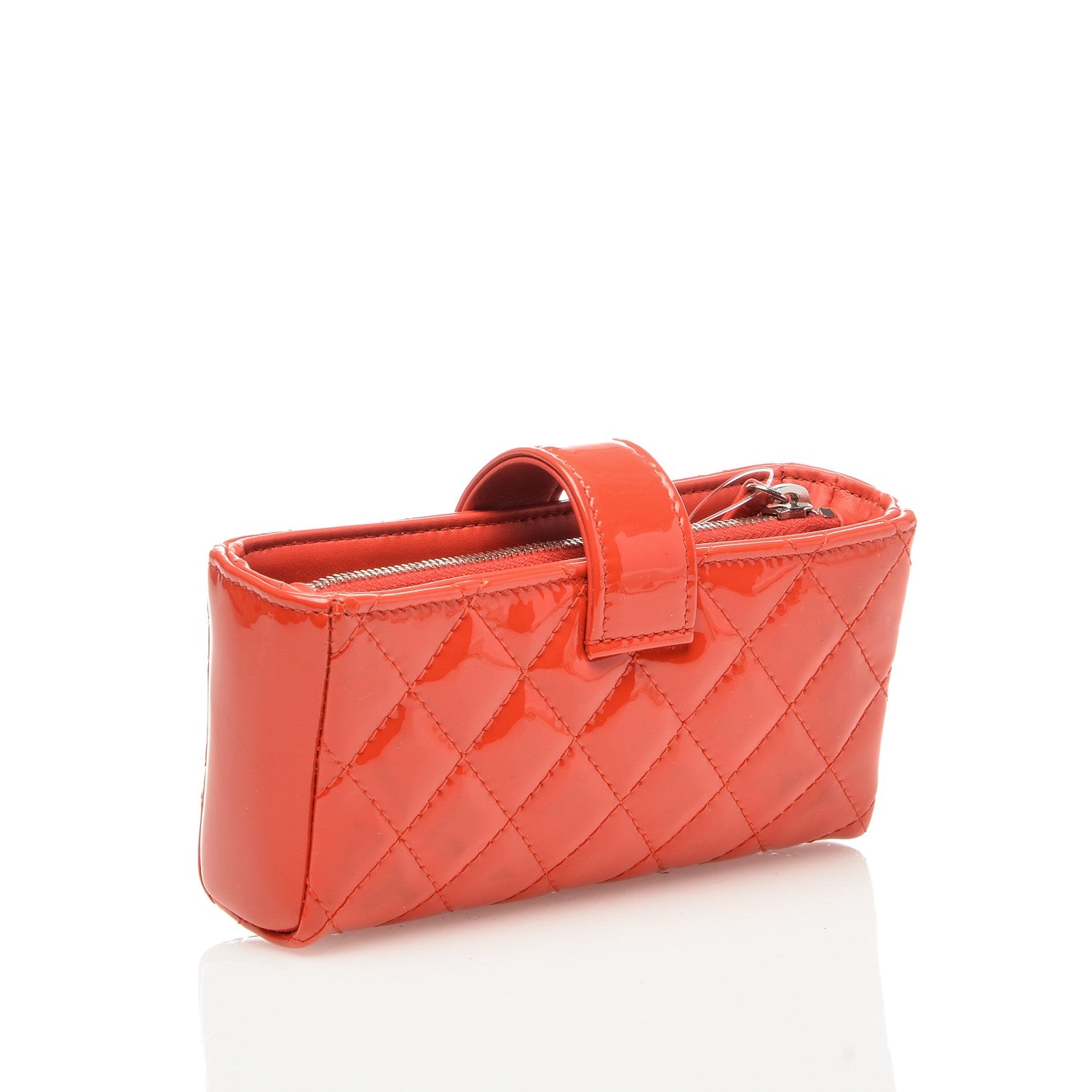 Chanel Patent Quilted Mini Phone Holder Clutch Red 3 of 8