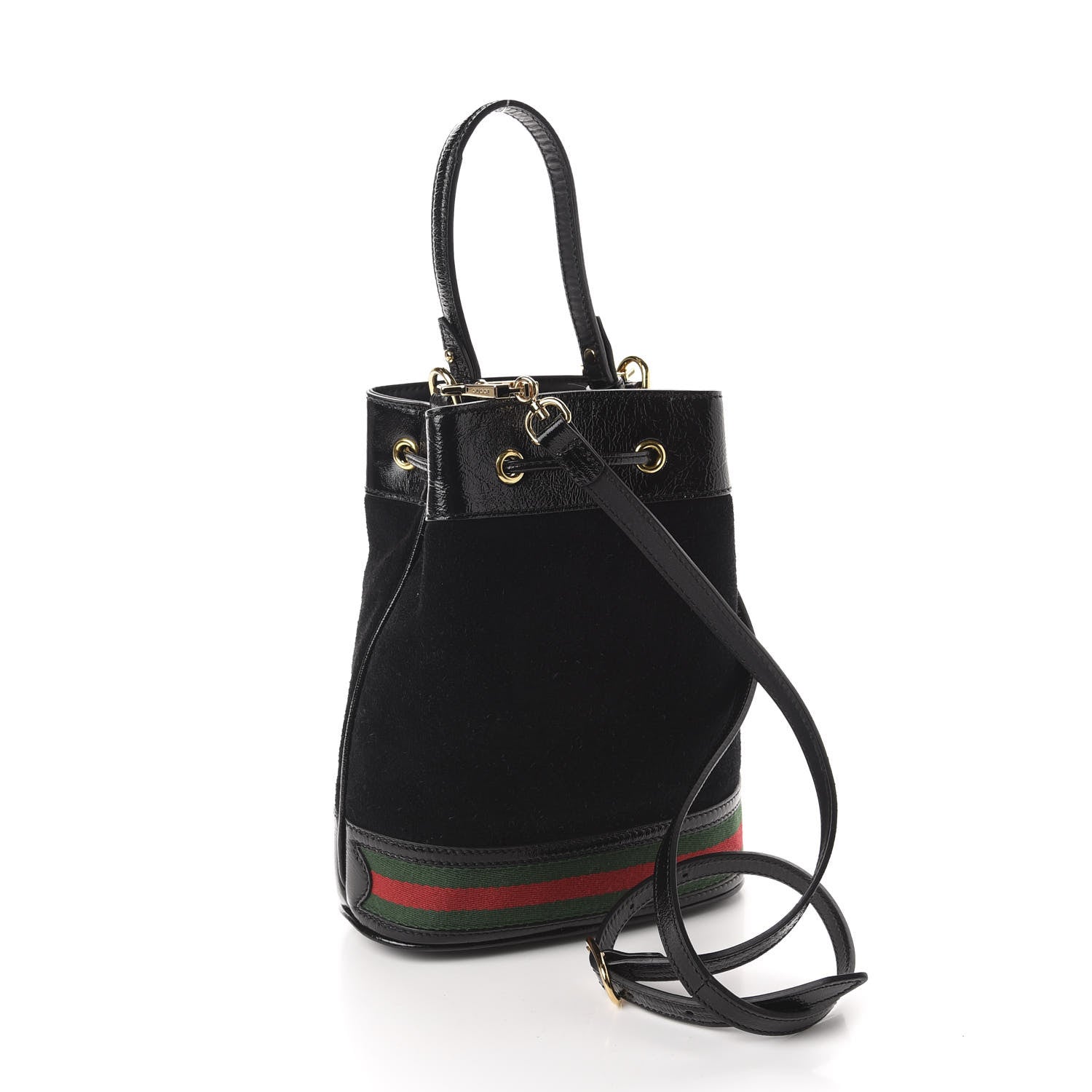 Gucci Suede Patent Web Small Ophidia Bucket Bag Black 3 of 10