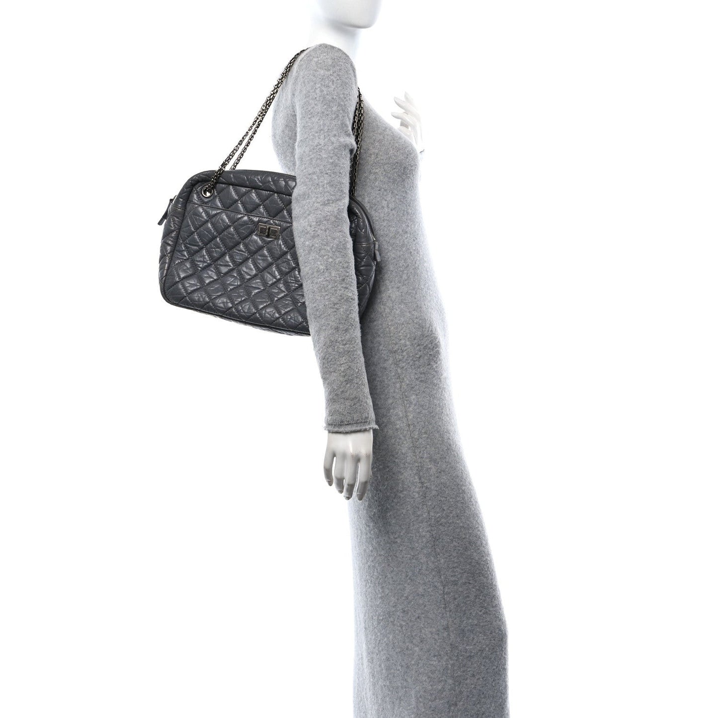 Aged Calfskin Quilted Large Reissue Camera Case Grey