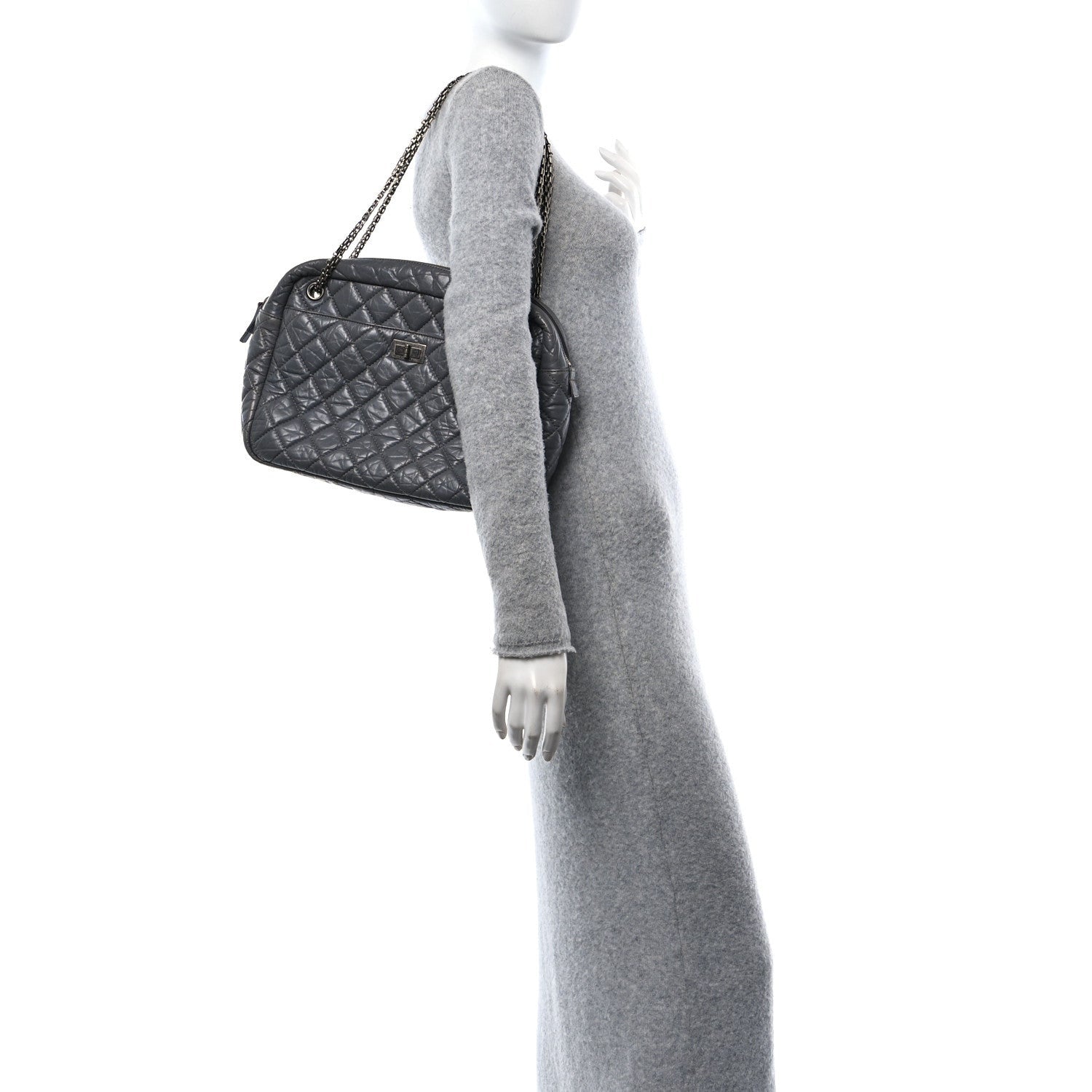 Chanel Aged Calfskin Quilted Large Reissue Camera Case Grey 3 of 7