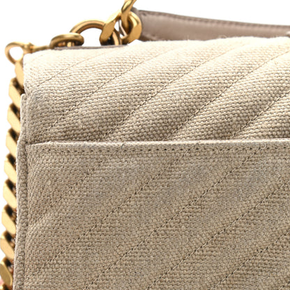 Saint Laurent Linen Quilted College Medium Chain Bag Taupe 10 of 12