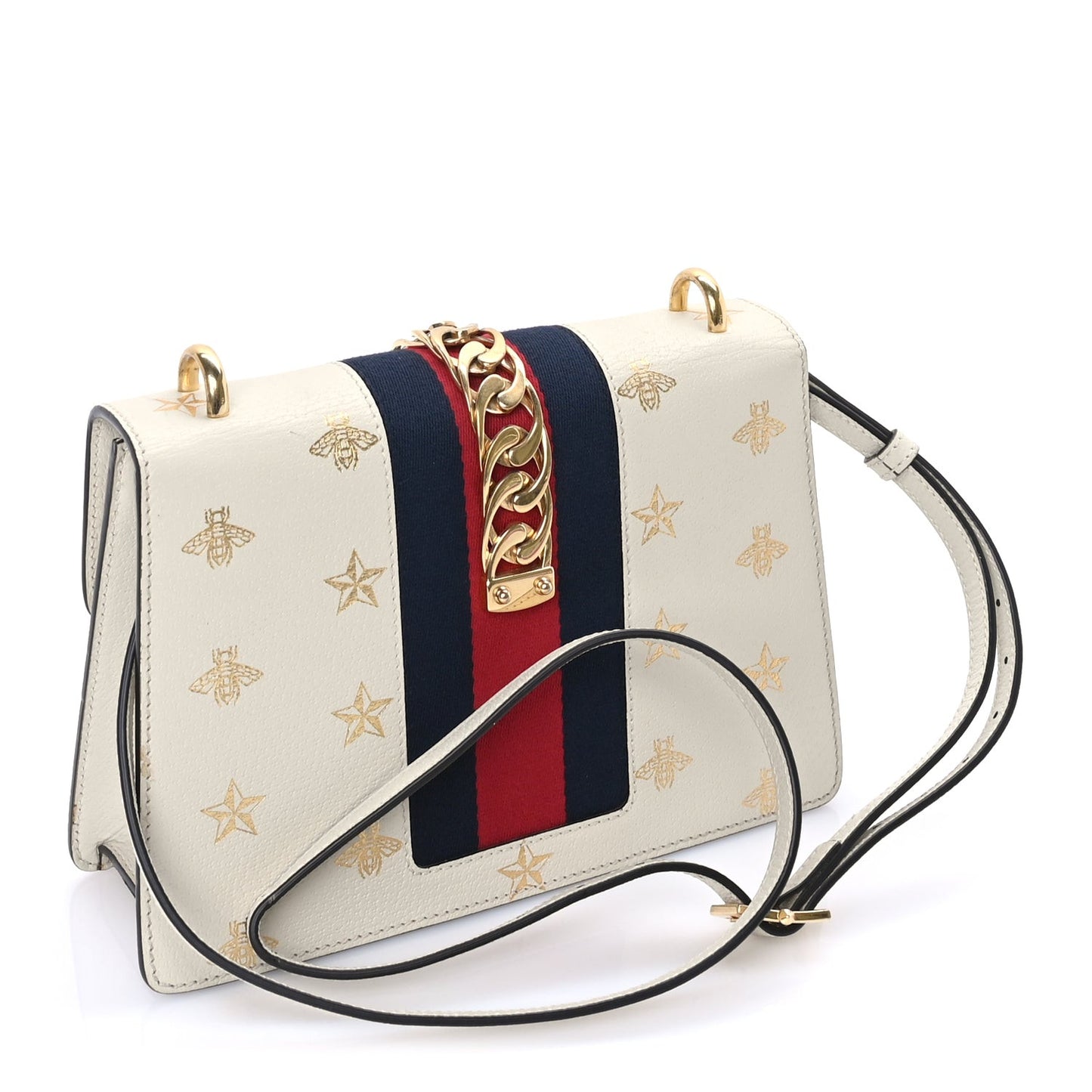 Textured Calfskin Bee Star Print Small Sylvie Shoulder Bag  Mystic White