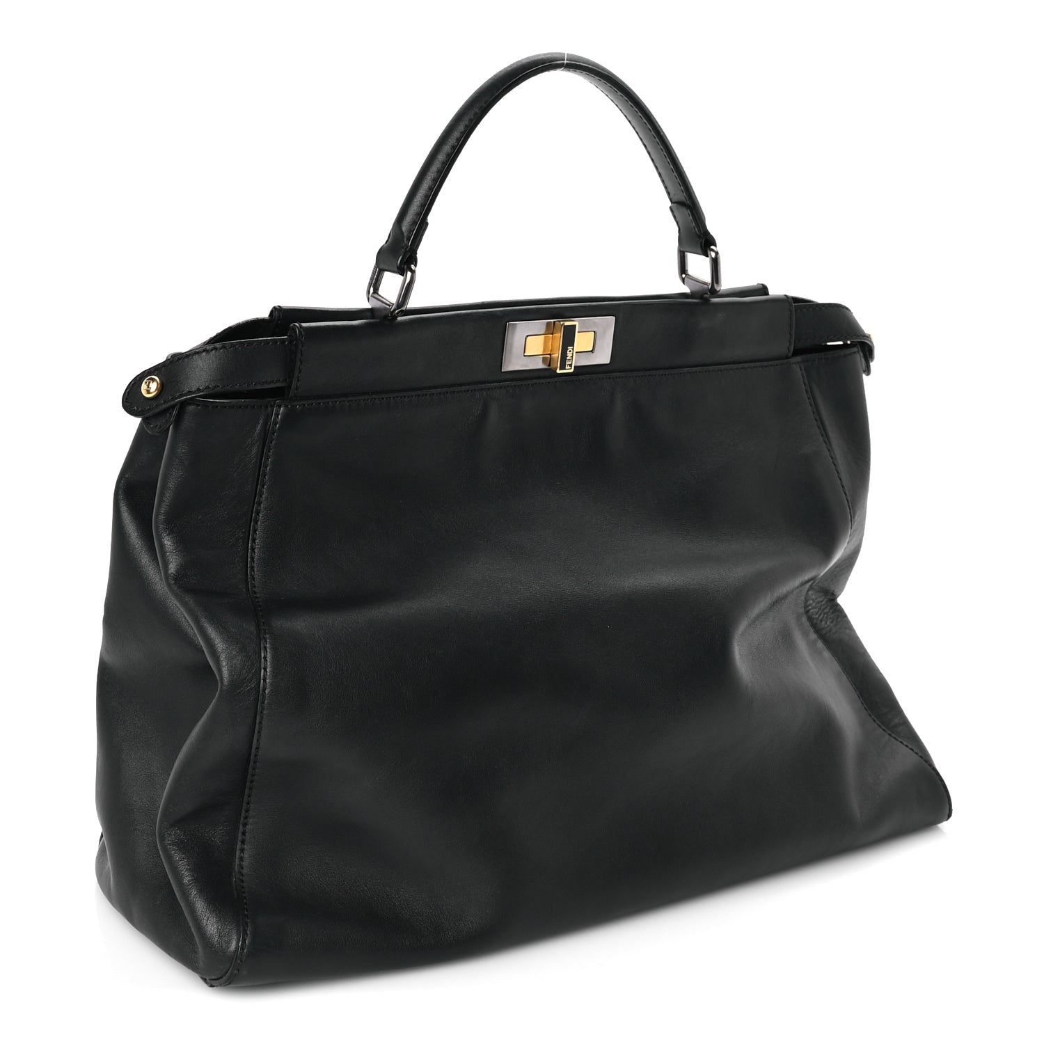 Fendi Vitello Seta Shiny Nappa Large Peekaboo Iconic Satchel Black 2 of 7