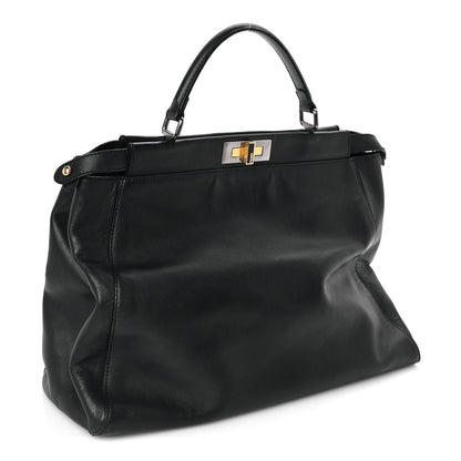 Fendi Vitello Seta Shiny Nappa Large Peekaboo Iconic Satchel Black 2 of 7