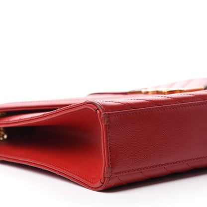 Saint Laurent Grain De Poudre Matelasse Chevron Large Monogram Satchel Lipstick Red 6 of 18