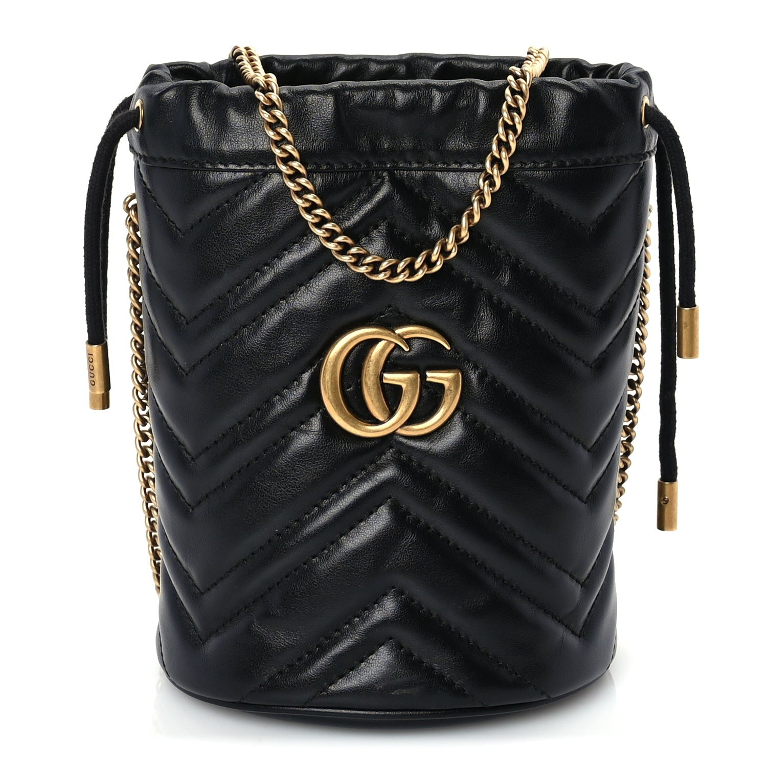 Gucci Calfskin Matelasse Mini GG Marmont 2.0 Bucket Bag Black 1 of 8