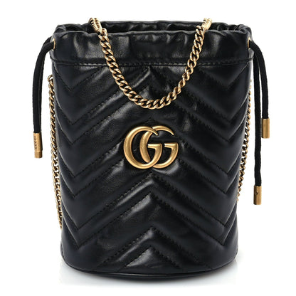 Gucci Calfskin Matelasse Mini GG Marmont 2.0 Bucket Bag Black 1 of 8