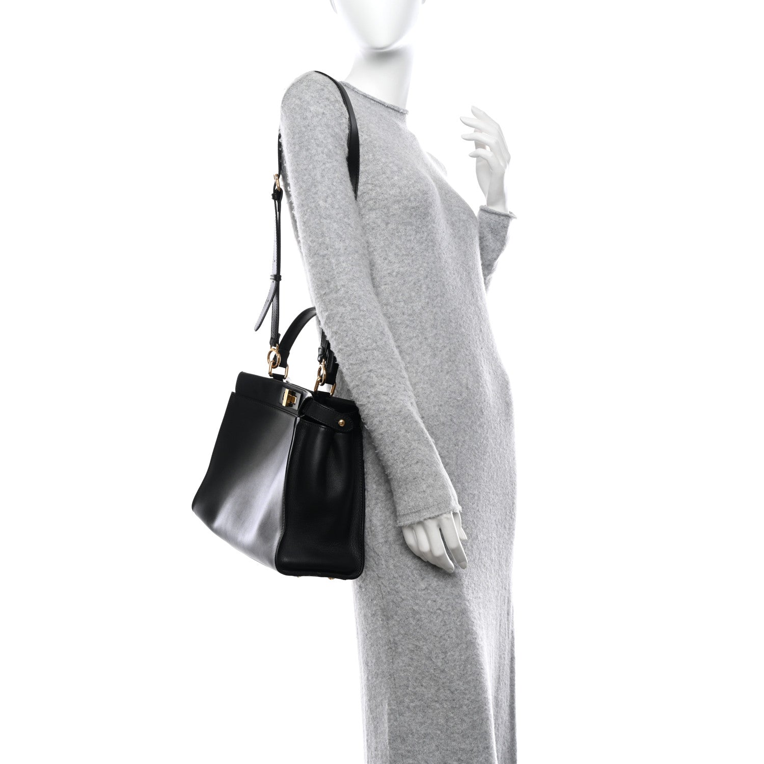 Fendi Vitello Seta Shiny Nappa Medium Peekaboo Iconic Satchel Black 2 of 11