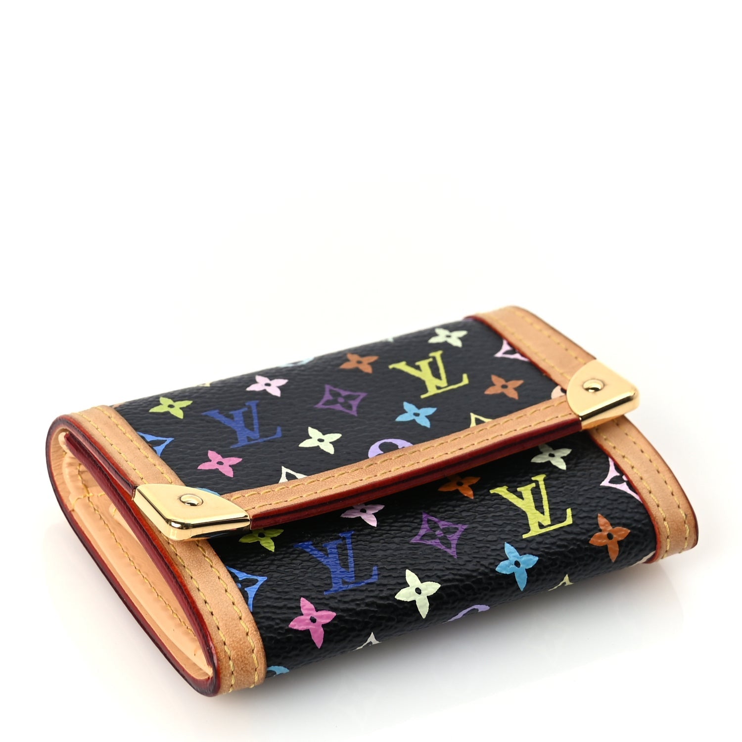 Louis Vuitton Monogram Multicolor Porte-Monnaie Plat Coin Purse Black 4 of 7