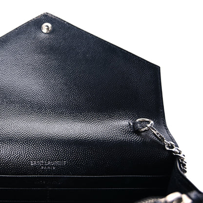 Saint Laurent Grain De Poudre Matelasse Chevron Monogram Envelope Chain Wallet Black 5 of 7