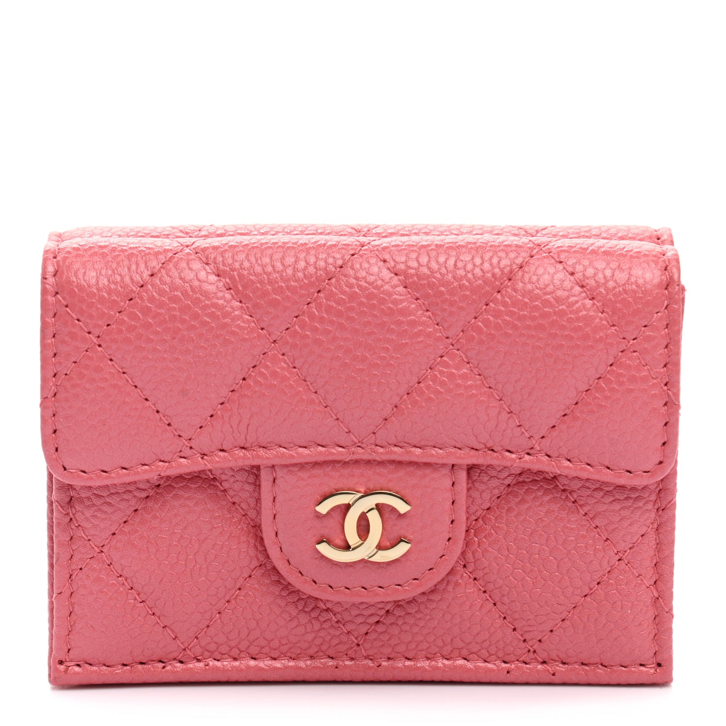 Caviar Quilted Double Flap Wallet Pink