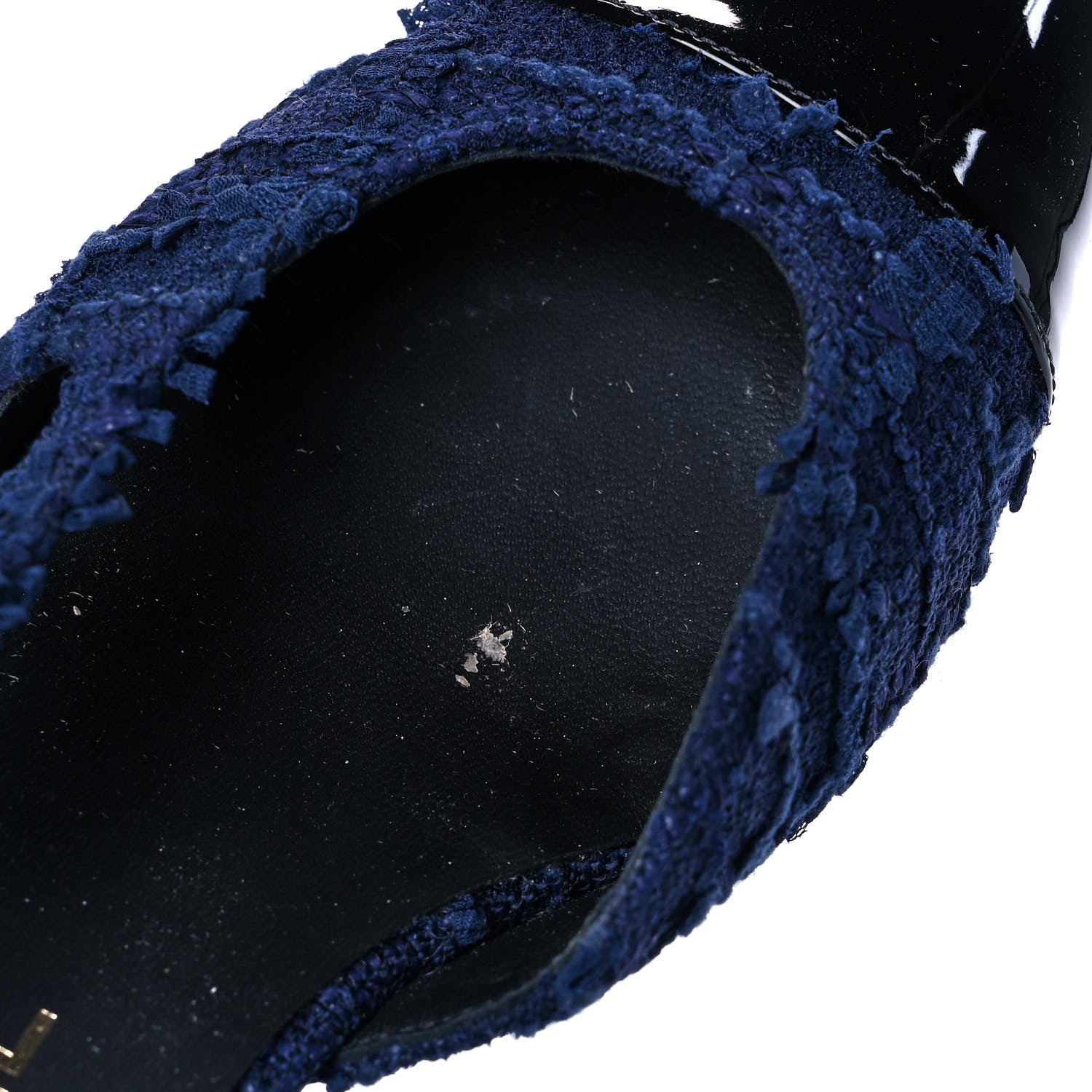 Chanel Tweed Patent Cap Toe CC Slingback Flats 38 Navy 8 of 9