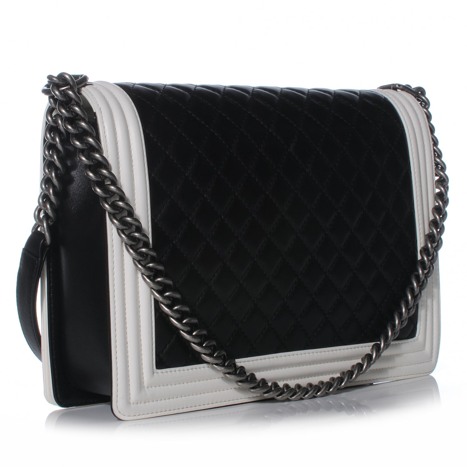 Chanel Lambskin Quilted Large Boy Flap Black White 3 of 7