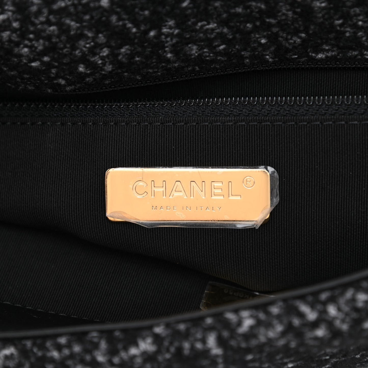 Tweed Quilted Large Chanel 19 Flap Black Grey