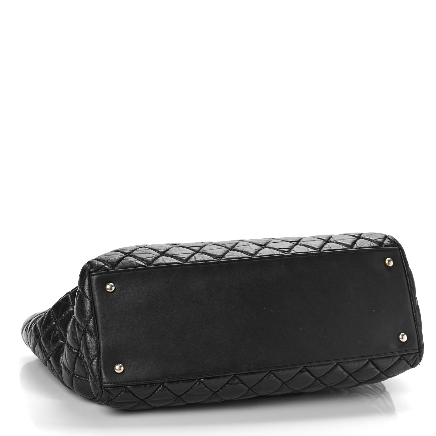 Aged Calfskin Quilted Large Coco Handle Shopping Tote Black