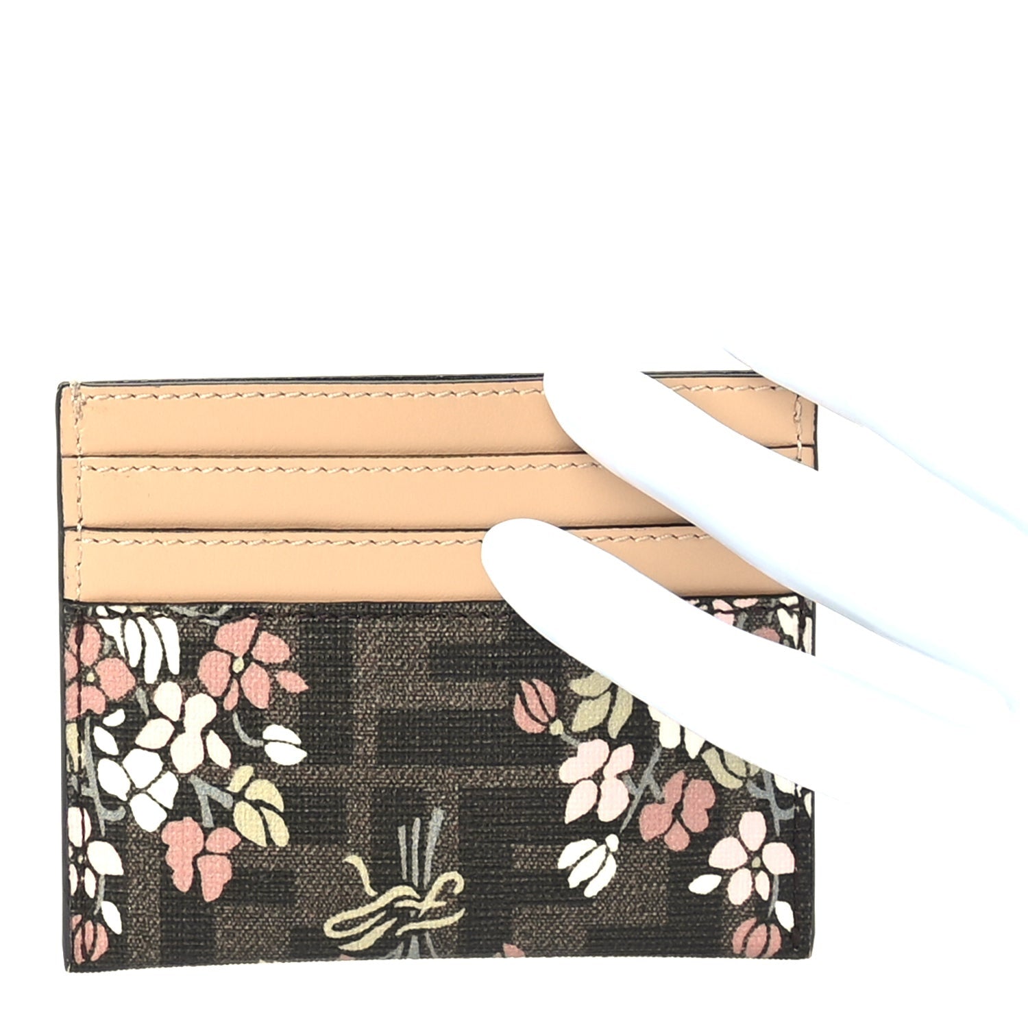 Fendi Fabric Jacquard FF 1974 Bouquet Print Card Holder Tobacco Brown Multicolour 2 of 7