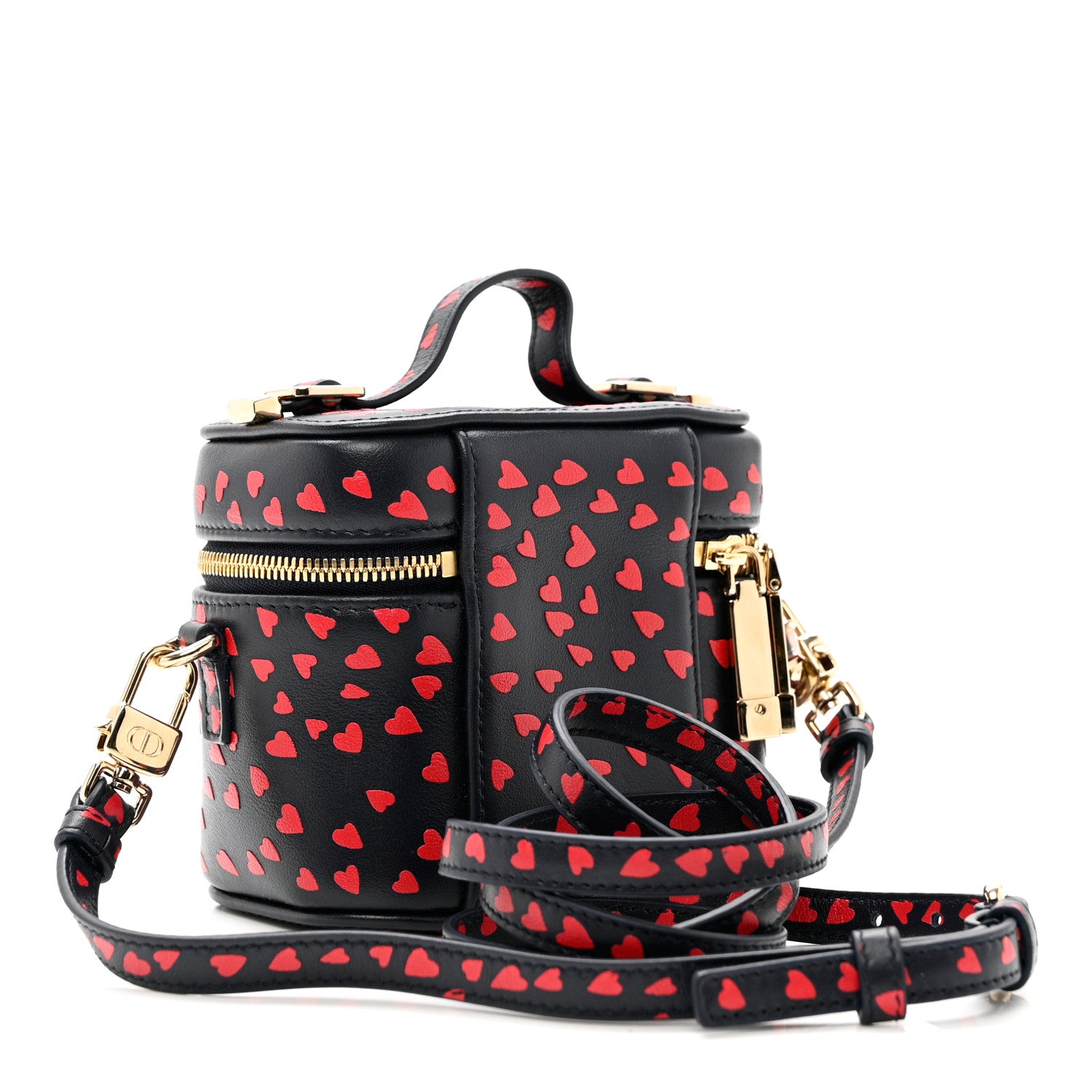 Christian Dior Lambskin Heart Print Micro Lady Dior Vanity Case Blue Red 2 of 8