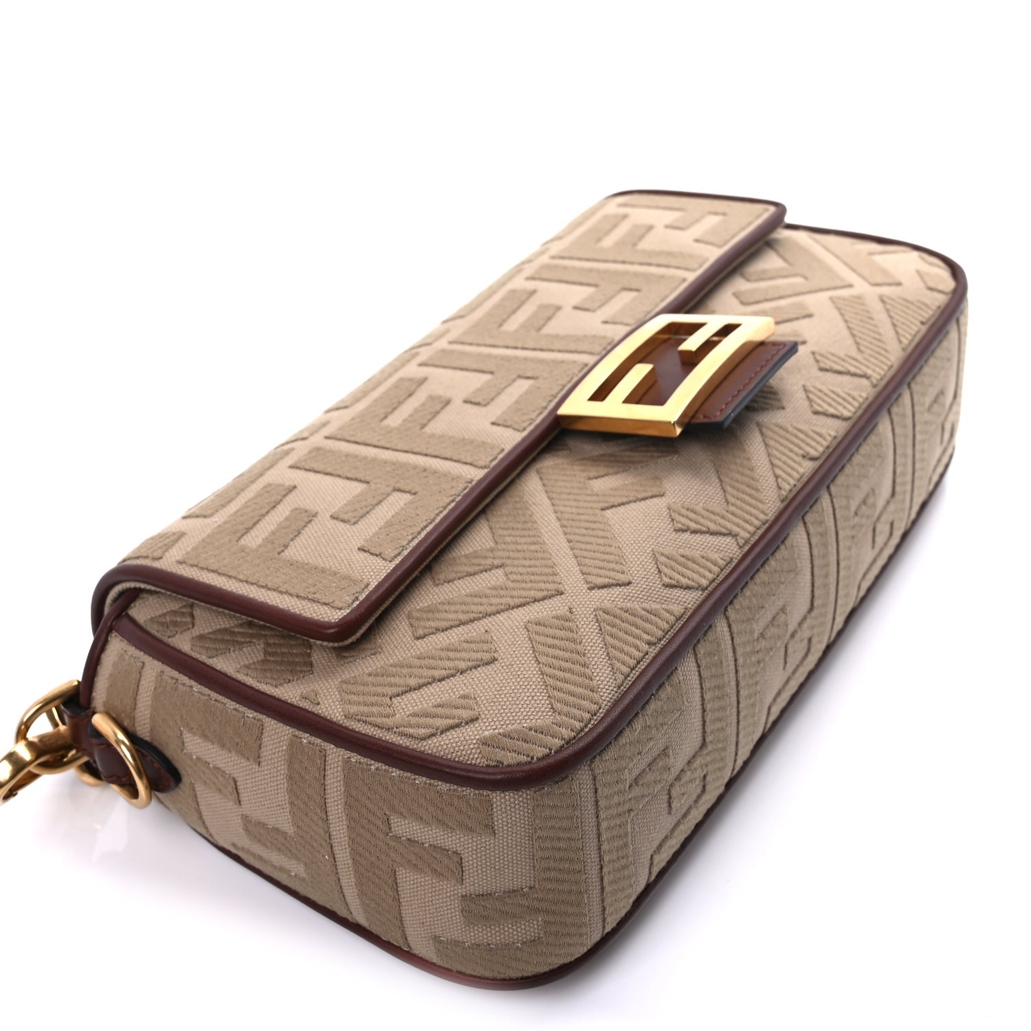 Fendi Sardinian Jacquard Vitello King FF 1974 Embroidered Baguette  Sand Ghianda 7 of 8