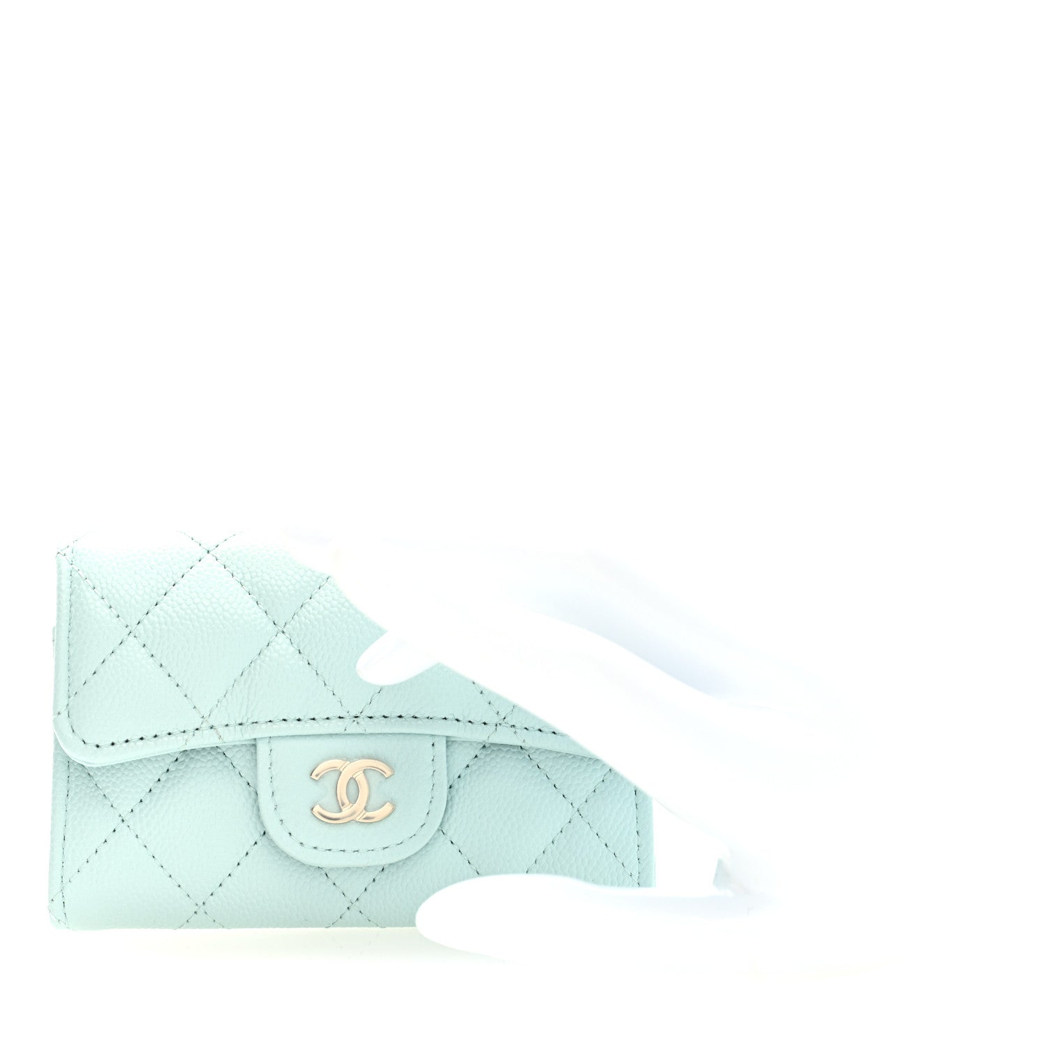 Chanel Caviar Quilted Flap Card Holder Wallet Light Blue 2 of 8