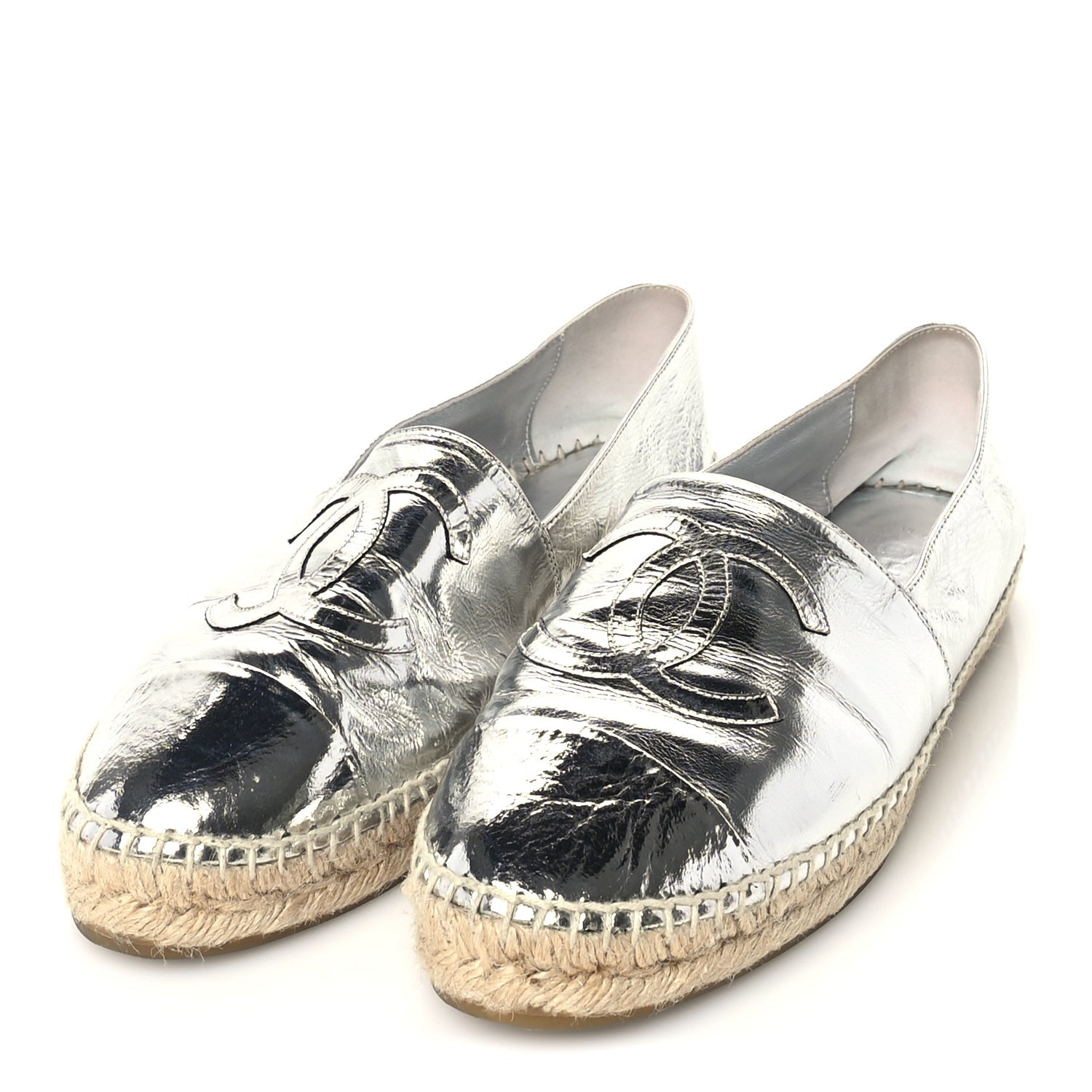 Chanel Laminated Goatskin CC Espadrilles 41  Silver 2 of 7