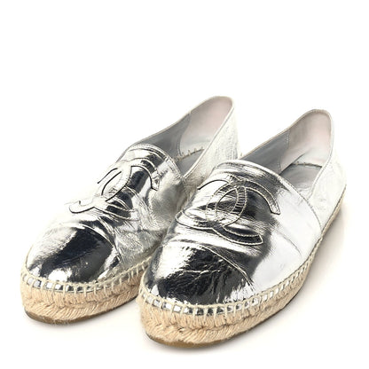 Chanel Laminated Goatskin CC Espadrilles 41  Silver 2 of 7