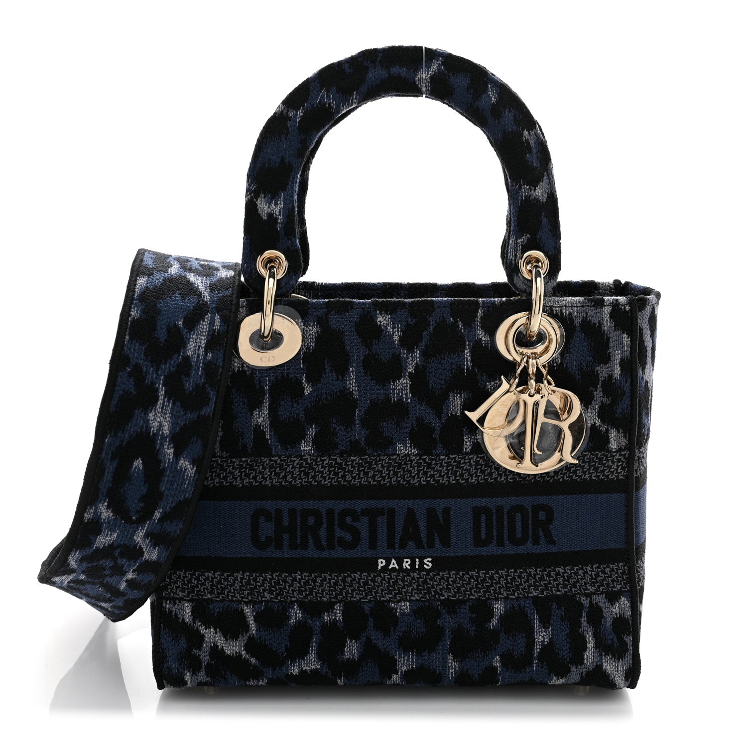 Christian Dior Canvas Mizza Embroidered Medium Lady D-Lite Blue 1 of 10