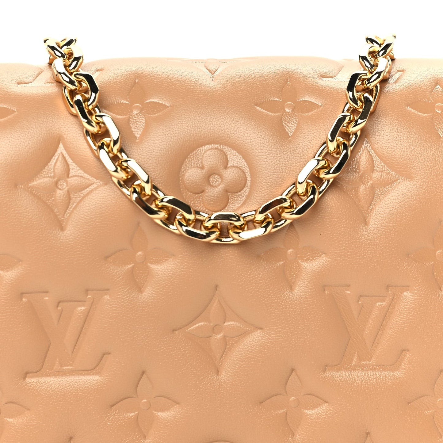 Lambskin Embossed Monogram Pochette Coussin Camel