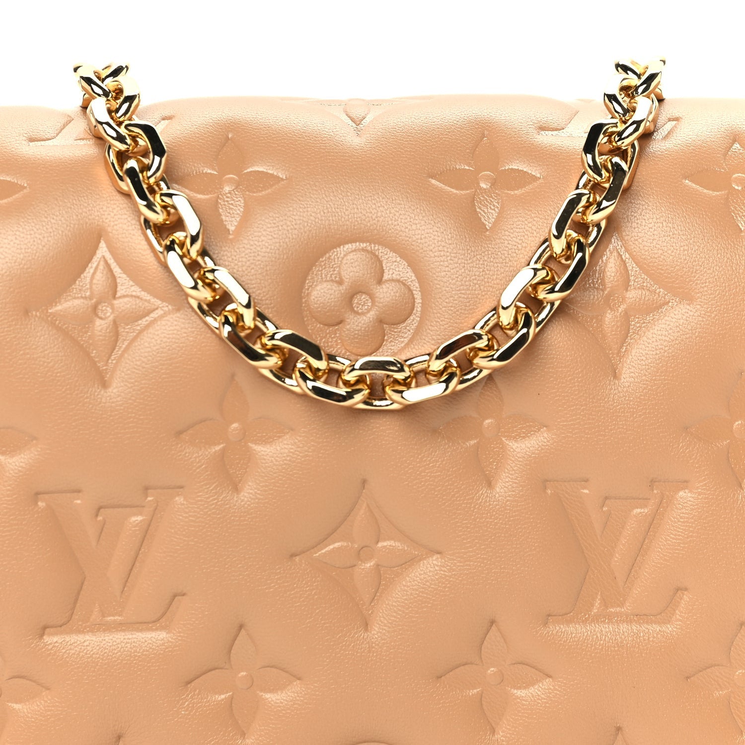 Louis Vuitton Lambskin Embossed Monogram Pochette Coussin Camel 6 of 8