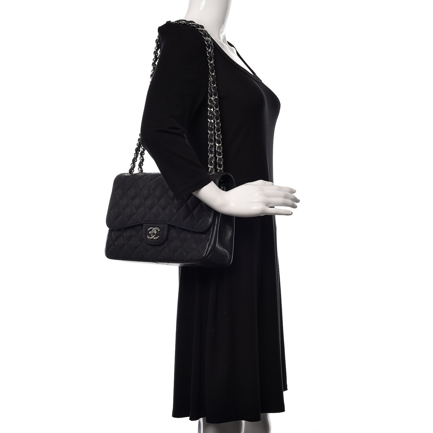 Caviar Quilted Jumbo Double Flap Black