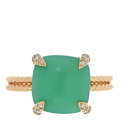 David Yurman 18K Yellow Gold Diamond Chrysoprase 11mm Chatelaine Ring 54 7 1 of 6