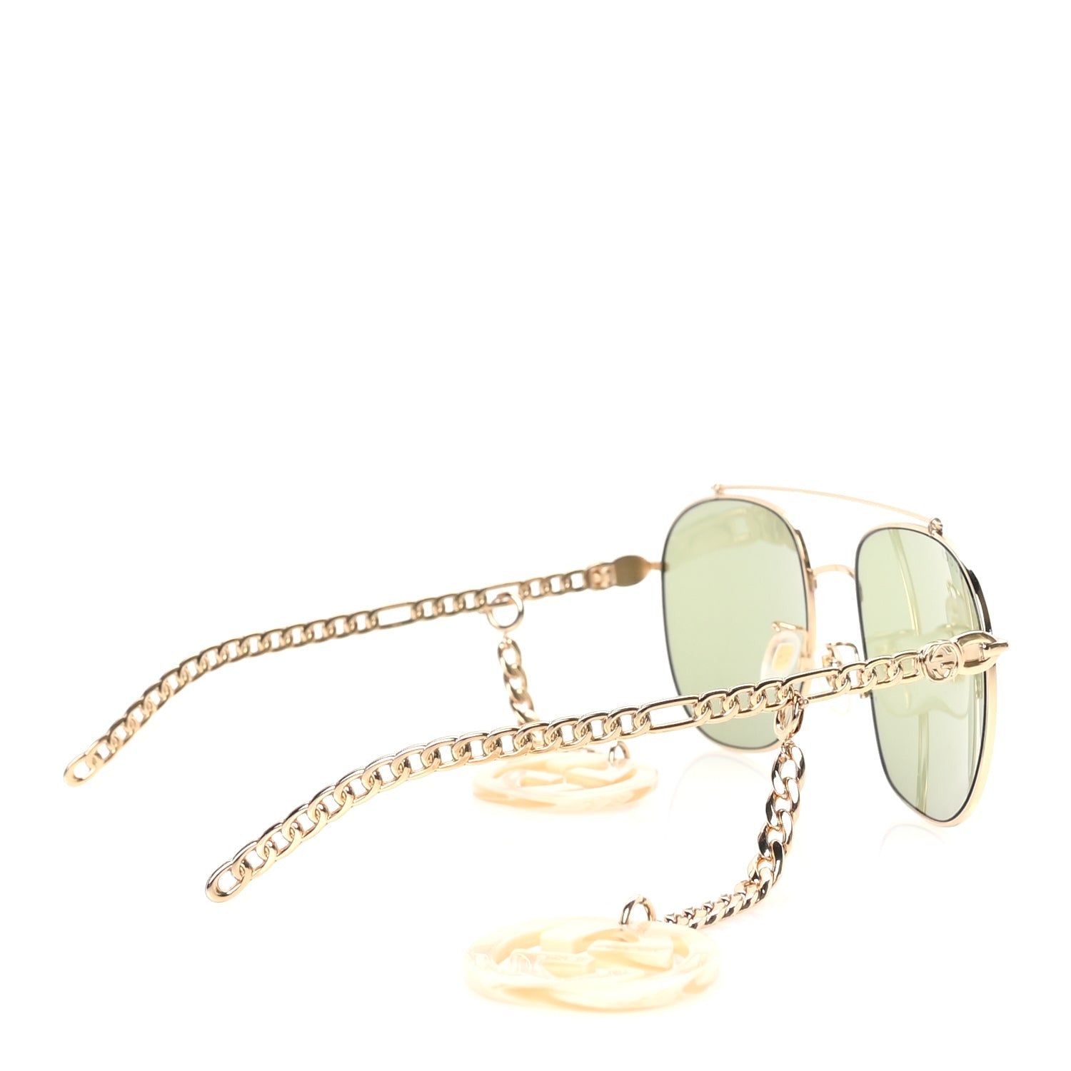 Gucci Aviator Charm Chain Sunglasses GG0727S  Gold Green 3 of 7