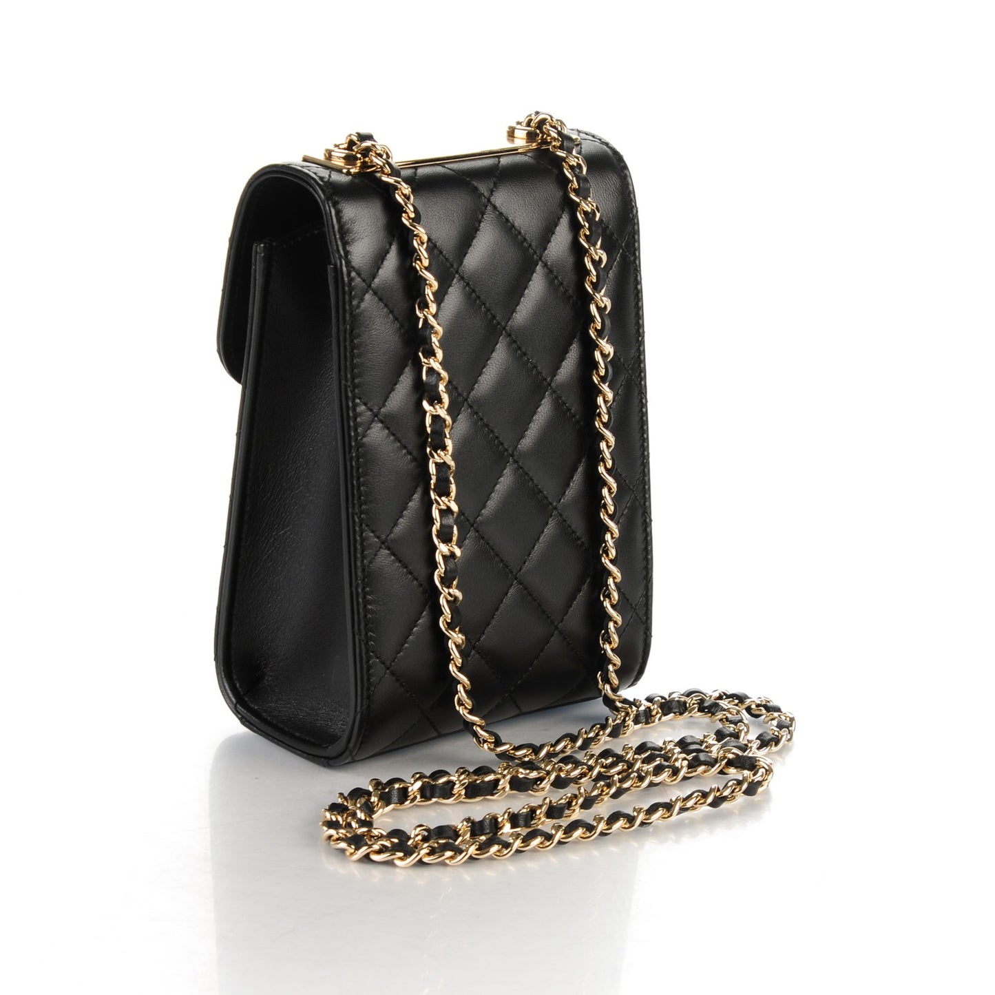 Lambskin Quilted Trendy CC Phone Holder Black
