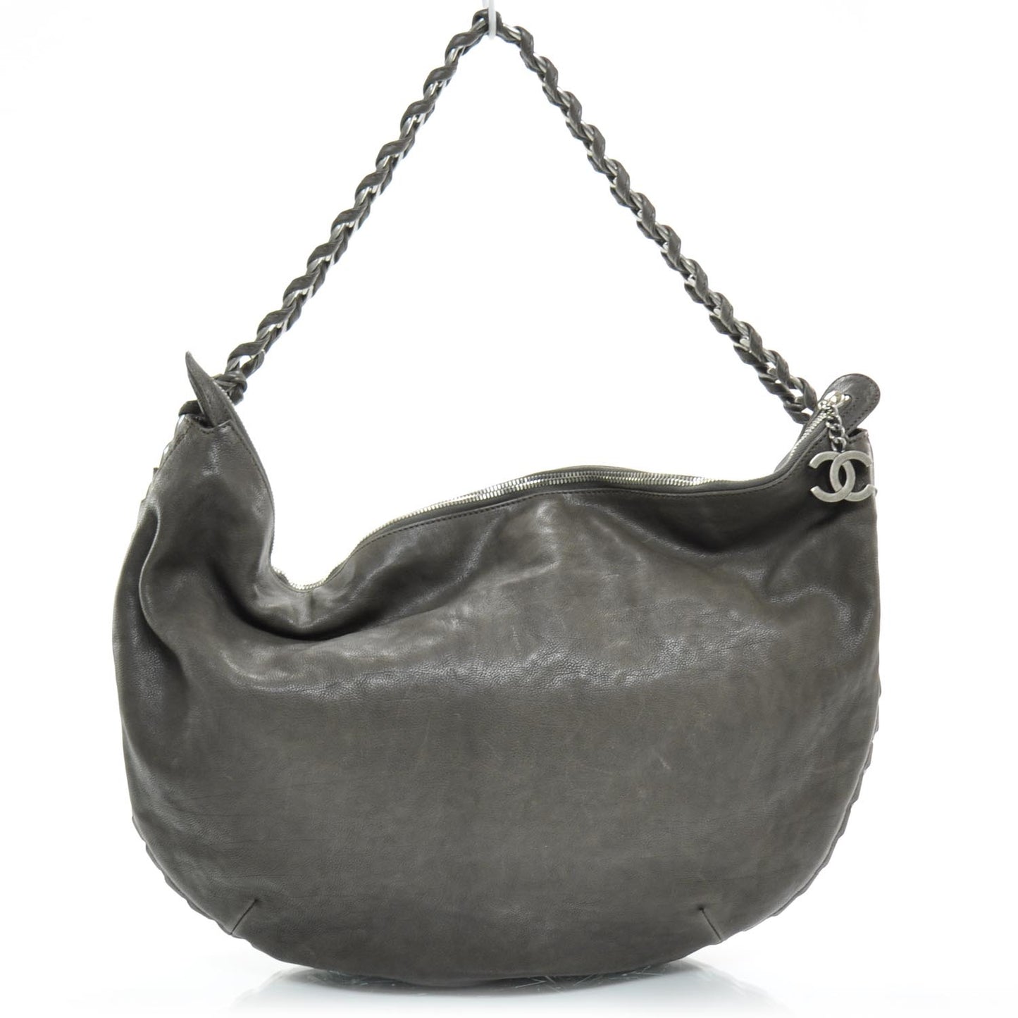 Leather Modern Chain Hobo Brown
