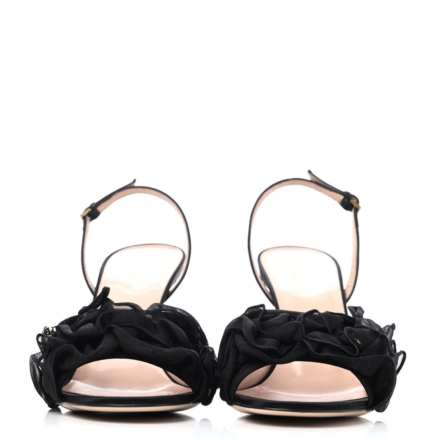Tulle Ruffle Mid Heel Slingback Sandals 40 Black