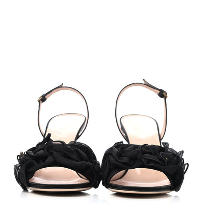 Gucci Tulle Ruffle Mid Heel Slingback Sandals 40 Black 4 of 8