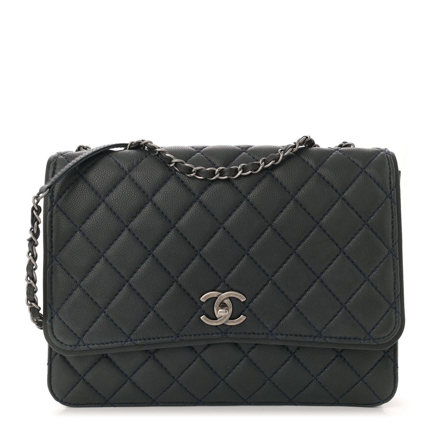 Caviar Quilted Flap With Chain Blue