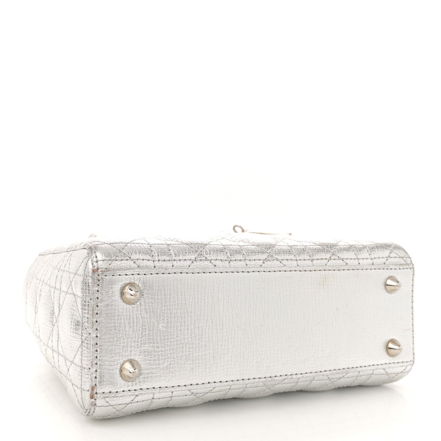 Metallic Grained Calfskin Cannage Small Lucky Badges My Lady Dior Silver