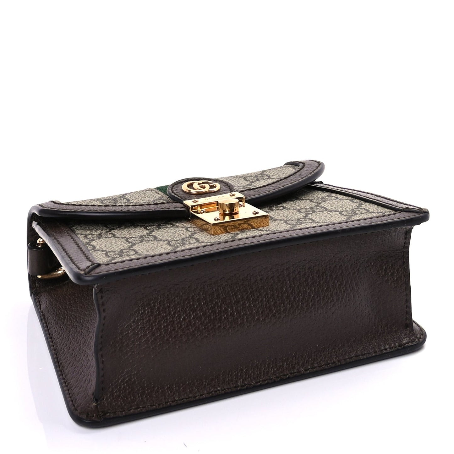 GG Supreme Monogram Textured Dollar Calfskin Web Mini Ophidia Padlock Top Handle Chain Shoulder Bag Beige Ebony New Acero