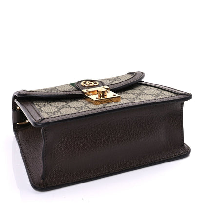 Gucci GG Supreme Monogram Textured Dollar Calfskin Web Mini Ophidia Padlock Top Handle Chain Shoulder Bag Beige Ebony New Acero 4 of 10