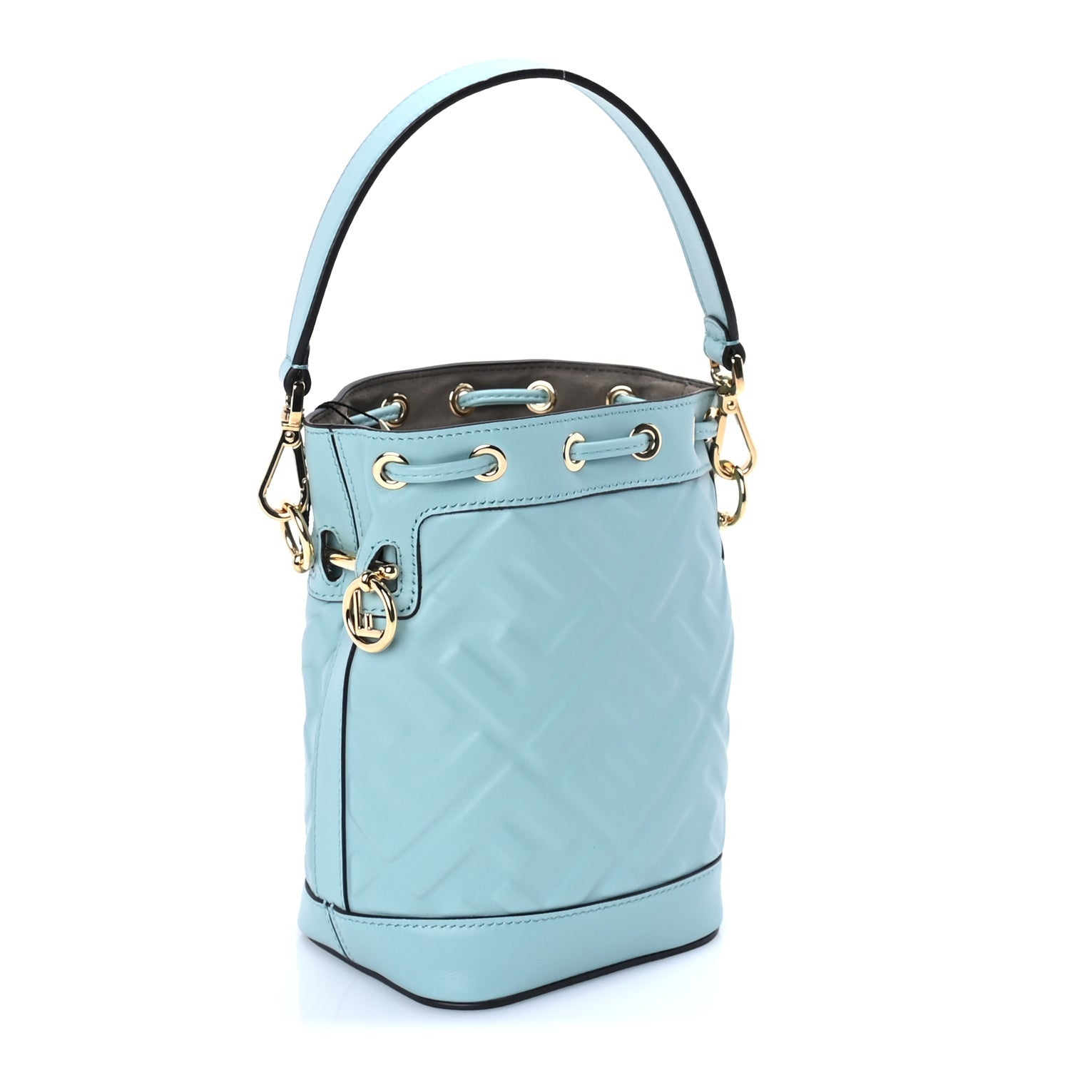 Fendi Vitello Liberty F is  FF 1974 Embossed Mini Mon Tresor Bucket Bag  Light Blue 2 of 7